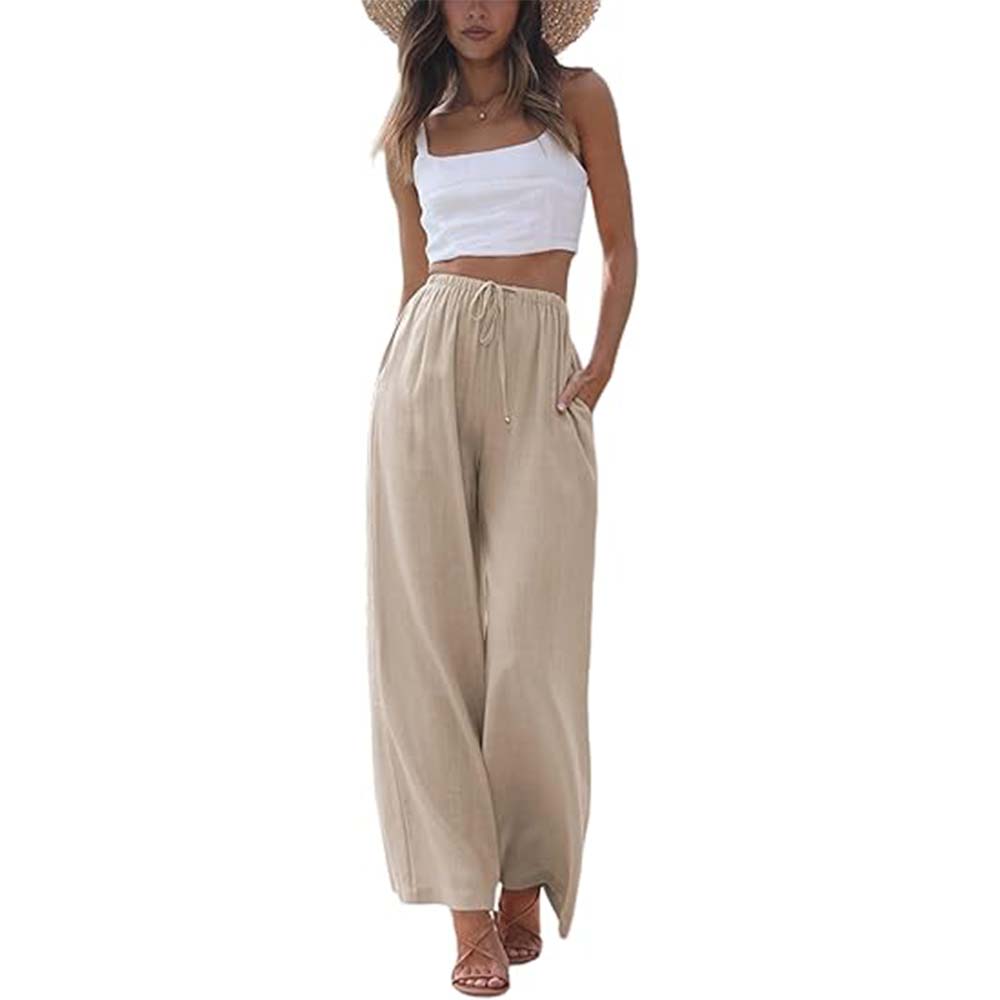 🎉Hot Sale 49% OFF🎉Faleave Women's Cotton Linen Summer Palazzo Pants Flowy Wide Leg Beach Trousers with Pockets