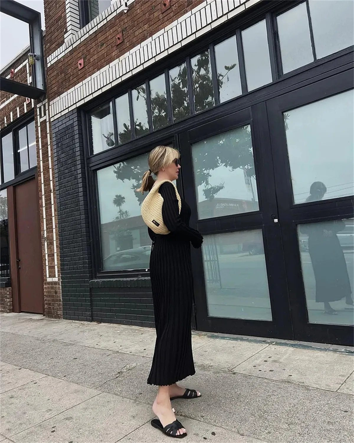 2023 Fall New Sleeved Knit Midi Dress