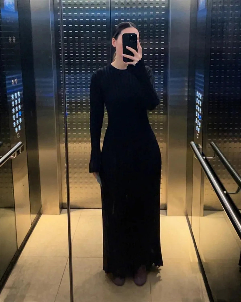2023 Fall New Sleeved Knit Midi Dress