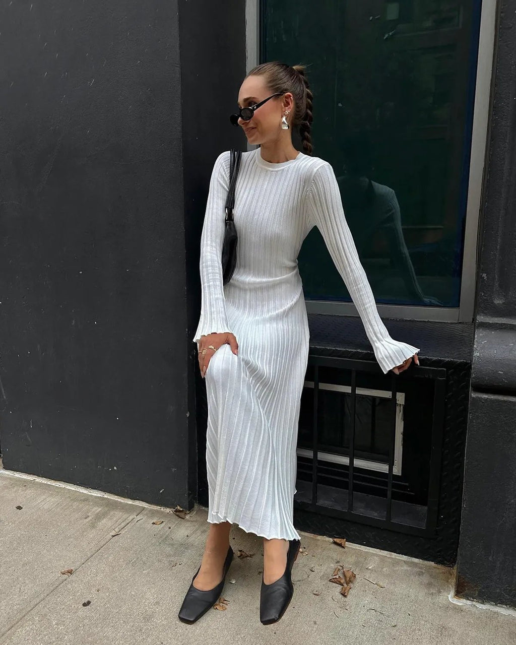 2023 Fall New Sleeved Knit Midi Dress